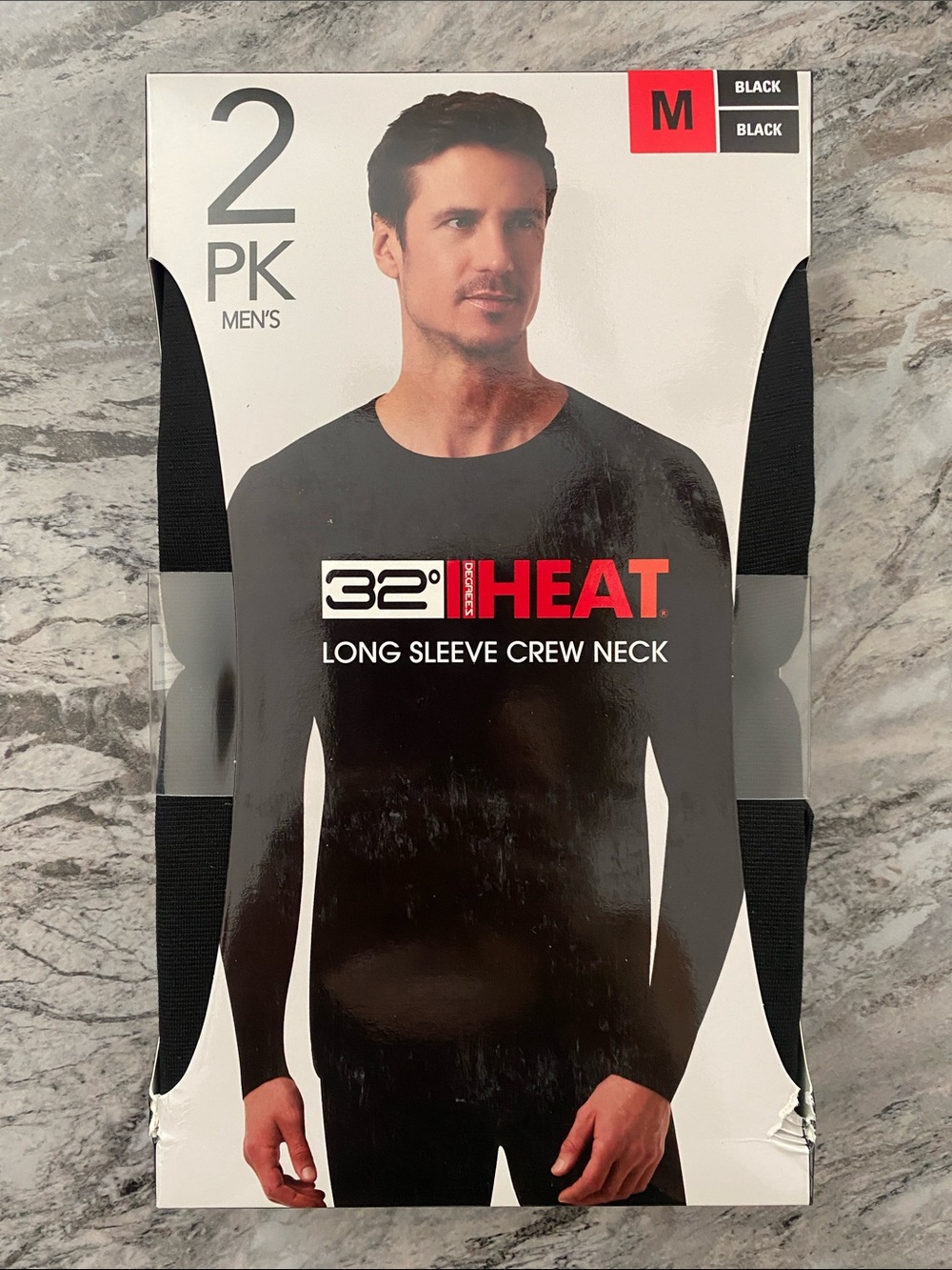 32 Degrees Heat Men’s Long Sleeve Crew Neck Shirt - Black (2-Pack)